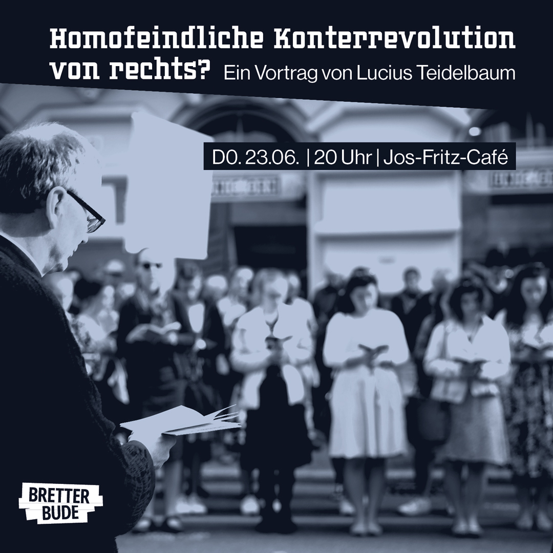 Feranstaltungsflyer mit Informationen und einem Foto von Betenden in der Freiburger Innenstadt