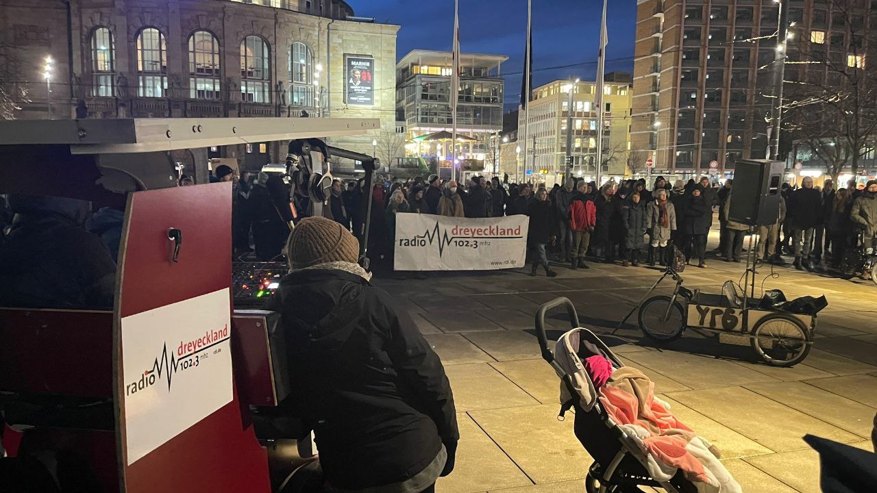 Foto: Ali Majeed Solikundgebung für Radio Dreyeckland nach den Hausdurchsuchungen am 17.01.2023