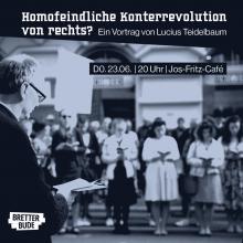 Feranstaltungsflyer mit Informationen und einem Foto von Betenden in der Freiburger Innenstadt